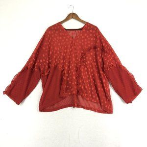 Religion London Women's Size 1X** Burnt Orange Long Sleeve V-Neck Ruffle Top